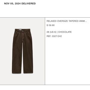 Zara Relaxed Oversize Tapered Snake Skin Pattern Pants - Chocolate